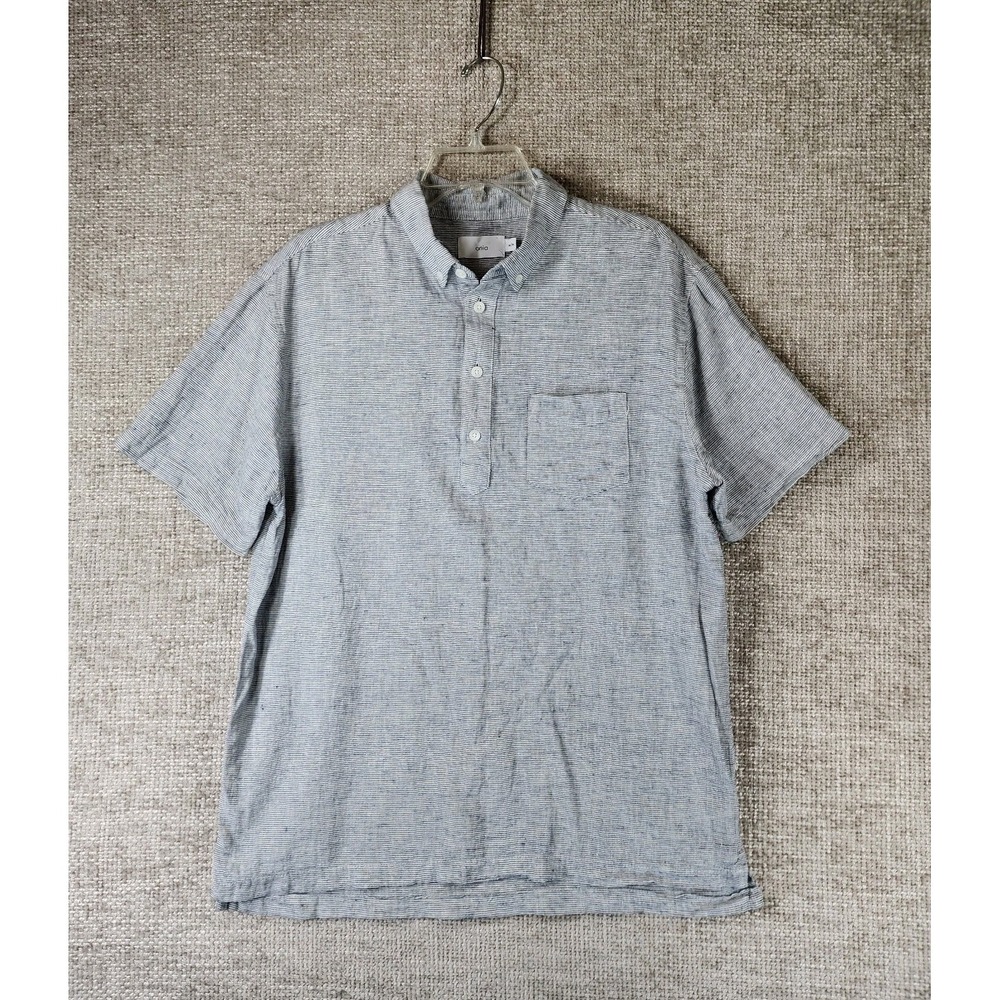Onia Popover 1/2 Button Shirt Linen Cotton Blend Mens M Blue Stripe Beach Casual
